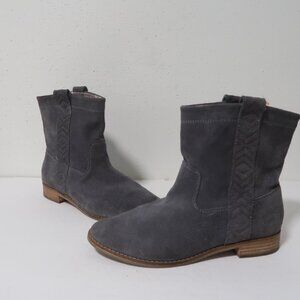 TOMS Gray Suede Ankle Boots Size 7.5 Western Detail Low Heel